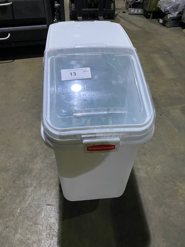 Rubbermaid White Poly Ingredient Bin! With Clear Lid! On Casters!
