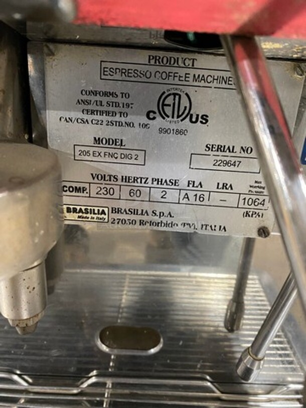 Brasilia Commercial Countertop 2 Group Espresso Machine! Stainless Steel! Model: 205EXFNCDIG2 SN: 229647 230V 60HZ 2 Phase - Image 8 of 9