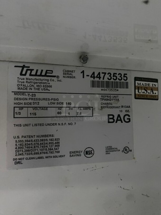 True Commercial Single Door Reach In Refrigerator! Solid Stainless Steel! On Casters! Model: T23 SN: 14473535 115V 60HZ 1 Phase - Image 6 of 10
