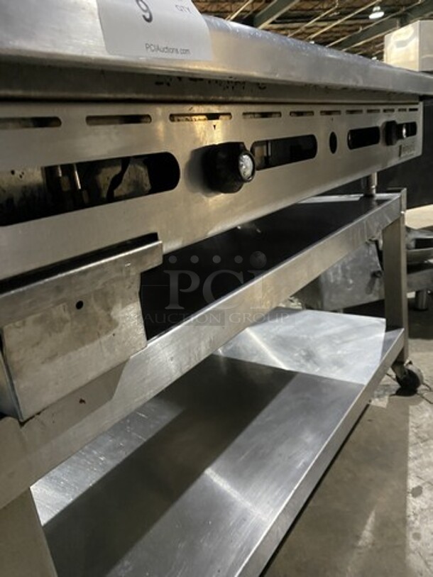 Great! Imperial Natural Gas Powered 48 Inch Thermostatic Control Grooved Top Grill! Model IGG48! Grooved Grill Gives An Attractive Char Broiler Look! On Stainless Steel Grill Stand On Casters!  - Image 8 of 10