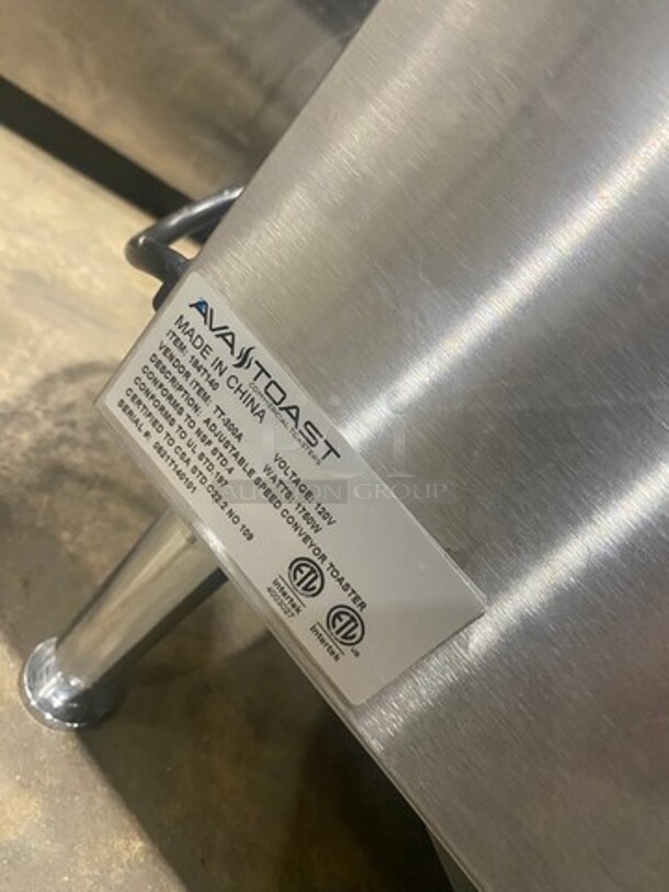 Ava Toast Commercial Countertop Conveyor Toaster! All Stainless Steel! On Legs! Model: TT300A SN: 0521T140101 120V! Working! - Image 7 of 8