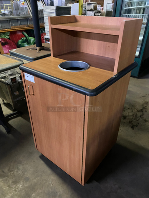 Wooden Pattern Trash Can Shell! With Tray Return, Deposit Hole, Front Door And Black Poly Trash Bin! - Image 7 of 7