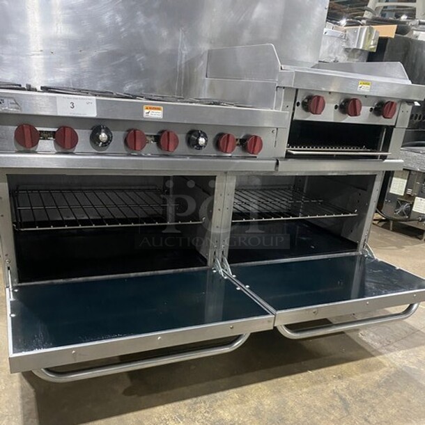 Sweet! LATE MODEL! Vulcan Commercial Natural Gas Powered 6 Burner Stove! With Right Side Flat Griddle & Cheese Melter Combo! Griddle Has Side Splashes! With Raised Back Splash! With 2 Oven Underneath! All Stainless Steel! - Image 7 of 9