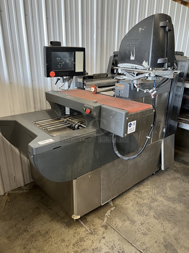 Hobart Model AWS Metal Commercial Floor Style Wrapping Station w/ Hobart Model EPCP Touch Screen and Label Printer on Commercial Casters. 120/208-240 Volts, 1 Phase. 79x49x61