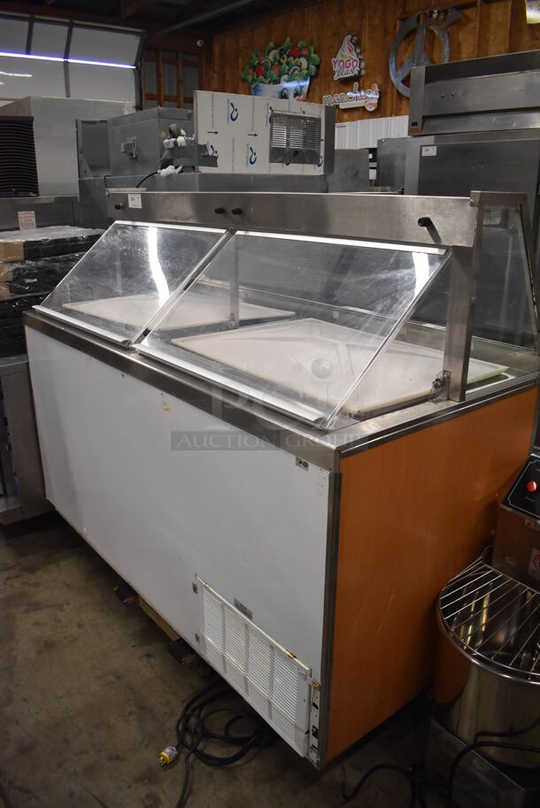 Stainless Steel Commercial Ice Cream Dipping Cabinet w/ 3 Stainless Steel Ice Cream Tub Collars. 125 Volts, 1 Phase. 68x30x60. Tested and Working!