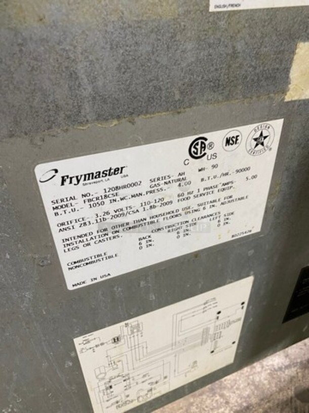 Frymaster Commercial Natural Gas Powered Commercial Pasta Cooker/Rethermalizer! With Backsplash! All Stainless Steel! WORKING WHEN REMOVED! Model: FBCR18CSE SN: 1208HR0002 - Image 7 of 8