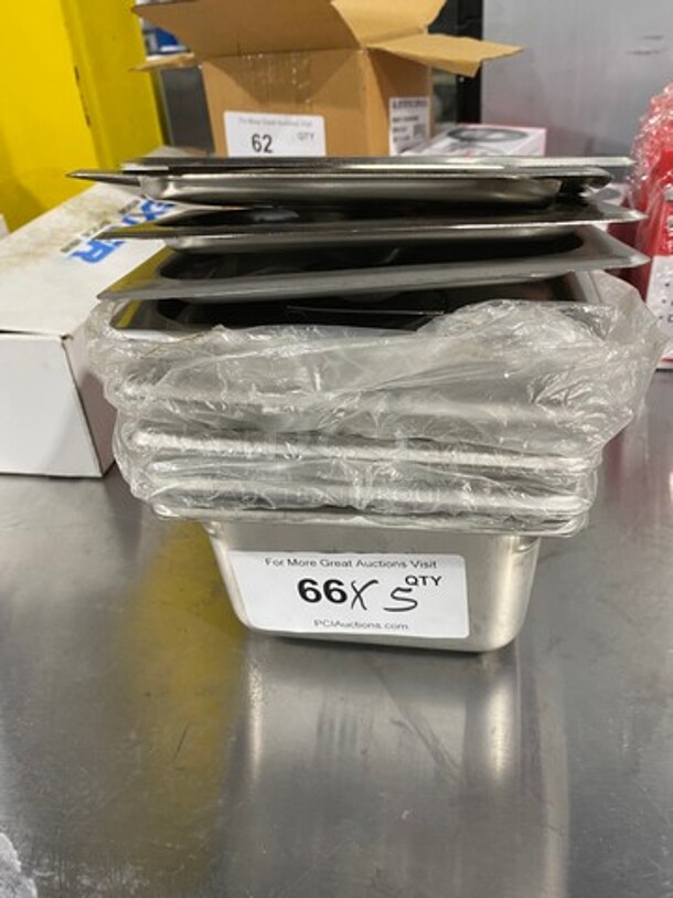 WOW! NEW! Carlisle Commercial Steam Table/ Prep Table Food Pans! With NEW Vollrath Lids! All Stainless Steel! 5x Your Bid!