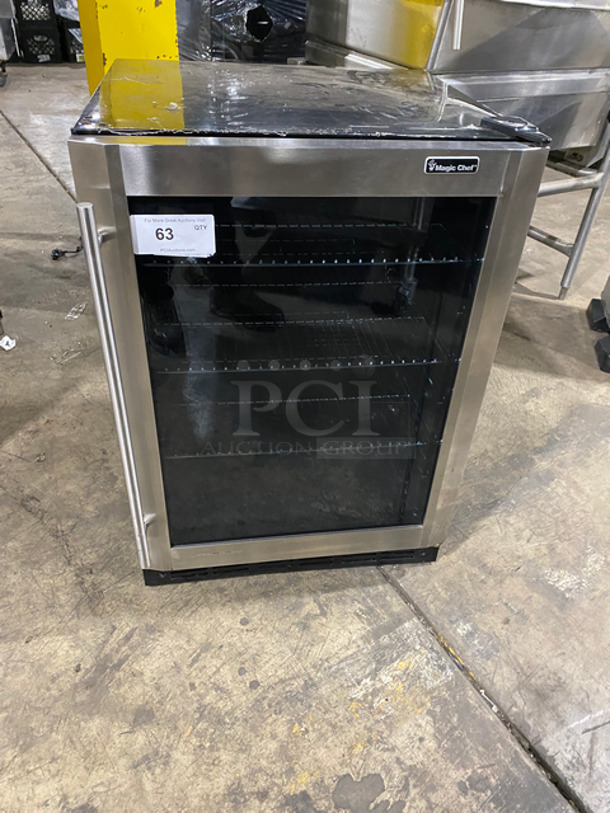 Magic Chef Commercial Refrigerated Countertop Single Door Mini Display Case Merchandiser! With View Through Door! With Metal Racks! All Stainless Steel! Model: HMBC58ST SN: THD1801HMBC58ST00445 115V