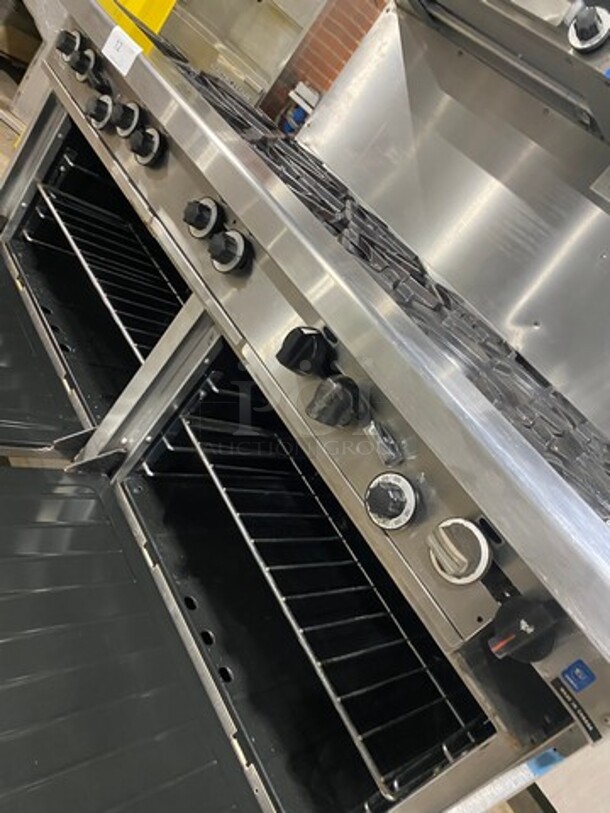 Amaizing! Garland Natural Gas Powered 10 Burner Stove! With 2 Ovens! With Metal Oven Racks! With Raised Back Splash & Salamander! Stainless Steel! On Casters! Working When Removed! - Image 9 of 10