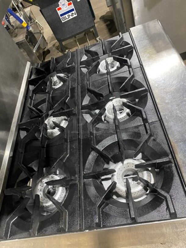 American Range Natural Gas Powered 6 Burner Stove! With Full Size Oven Underneath! With Raised Back Splash And Salamander Shelf! All Stainless Steel! On Casters! - Image 5 of 9