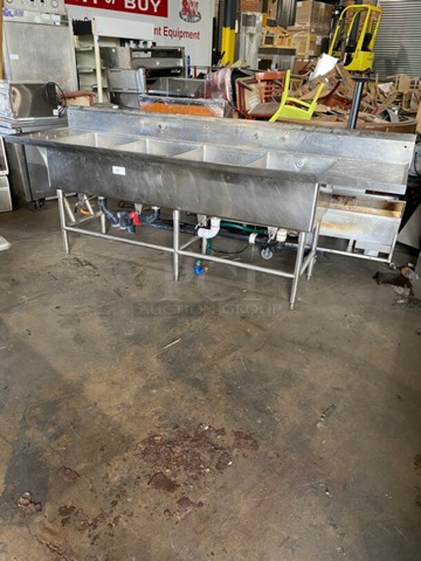 Southern Stainless Commercial 4 Compartment Dish Washing Sink! With Dual Side Drain Board! With Back Splash! All Stainless Steel! On Legs! - Image 1 of 10
