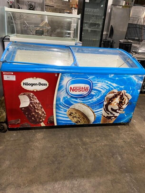 AHT Commercial Reach Down Ice Cream Chest Freezer Display! Model: RIOS150 SN: 35015500001904 110/120V 60HZ 1 Phase