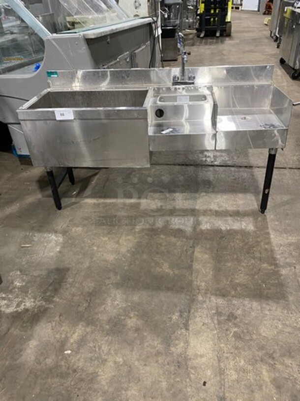 Supreme Metal Commercial Undercounter Ice Bin/ Bartender Cocktail Station! With Built In Hand Sink! With Faucet And Handles! With Drainboard! Drain Board Has Side Splashes! With Back Splash! All Stainless Steel! On Legs!