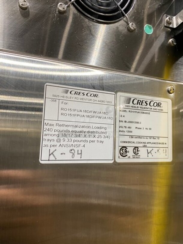 Cres Cor Commercial Electric Powered Split Door Roast-N-Hold Oven! All Stainless Steel! On Casters! Model: RO151FUA12DE4803Z SN: IBIJ0005120853 480V 60HZ 3 Phase - Image 9 of 10