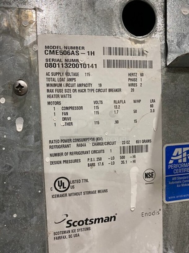 Scotsman Commercial Ice Making Machine Head! All Stainless Steel! Model: CME506AS1H SN: 08011320010141 115V 60HZ 1 Phase - Image 5 of 7