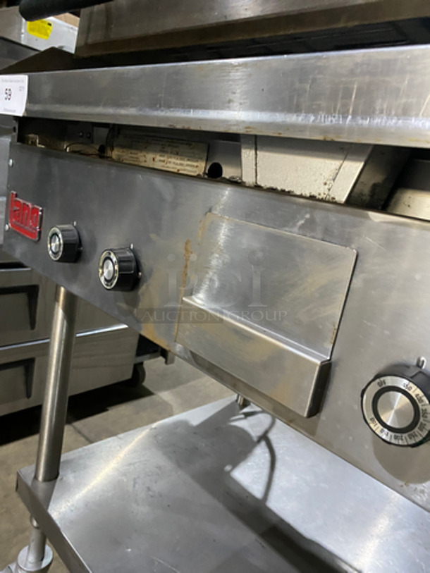 NICE! Lang Natural Gas Powered Groove Panini Style Grill/Flat Griddle Combo! With Underneath Storage Space! All Stainless Steel! On Casters! Model: GGB36TIB SN: D99475 - Image 9 of 11