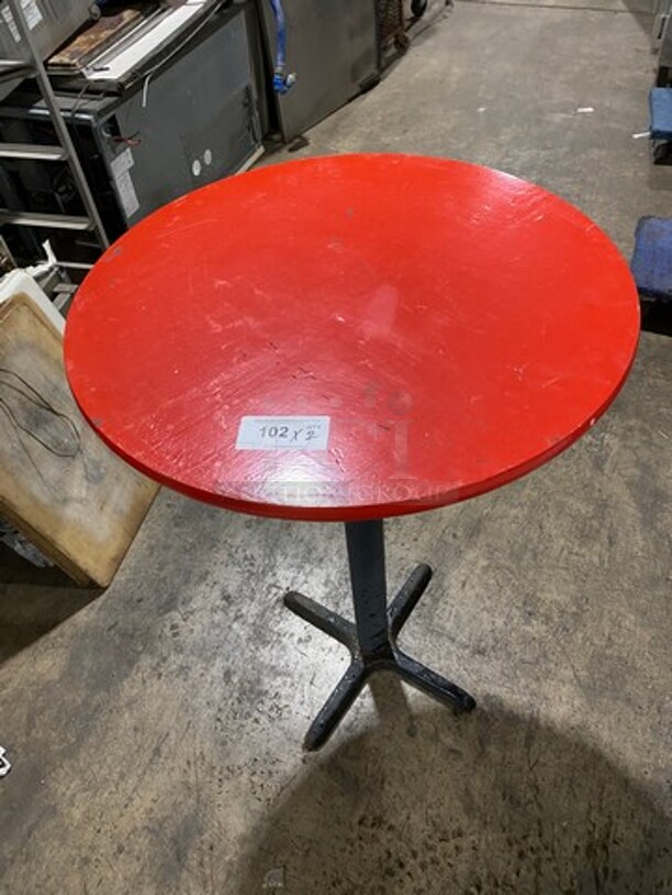 Red Top Round Dining Table! With Black Metal Pedestal Base! 2x Your Bid! - Image 1 of 5