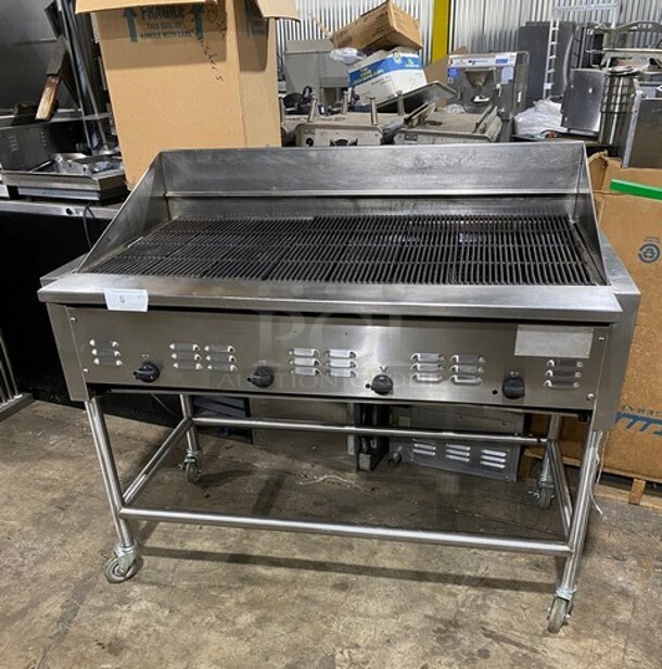 Commercial Natural Gas Powered Char Broiler Grill! With Back And Side Splashes! All Stainless Steel! On 
Commercial Casters! - Item #1108989