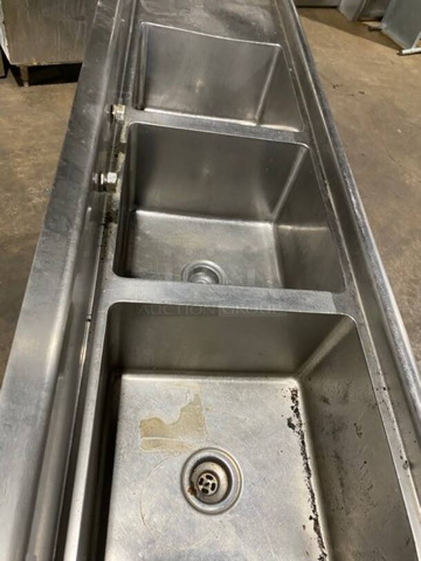 Commercial 3 Bay Dish Washing Sink! With Dual Side Drainboards! With Back Splash! All Stainless Steel! - Image 5 of 7