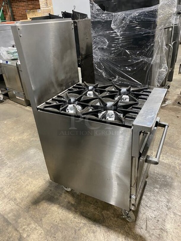 Sunfire Commercial Natural Gas Powered 4 Burner Stove! With Raised Back Splash! With Oven Underneath! All Stainless Steel! On Casters! - Image 2 of 9