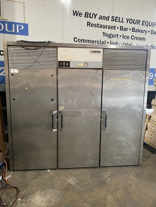  Victory All Stainless Steel Commercial 3 Door Reach In Double Sided Dough Retarder Refrigerator! With Built In Pan Rack!  