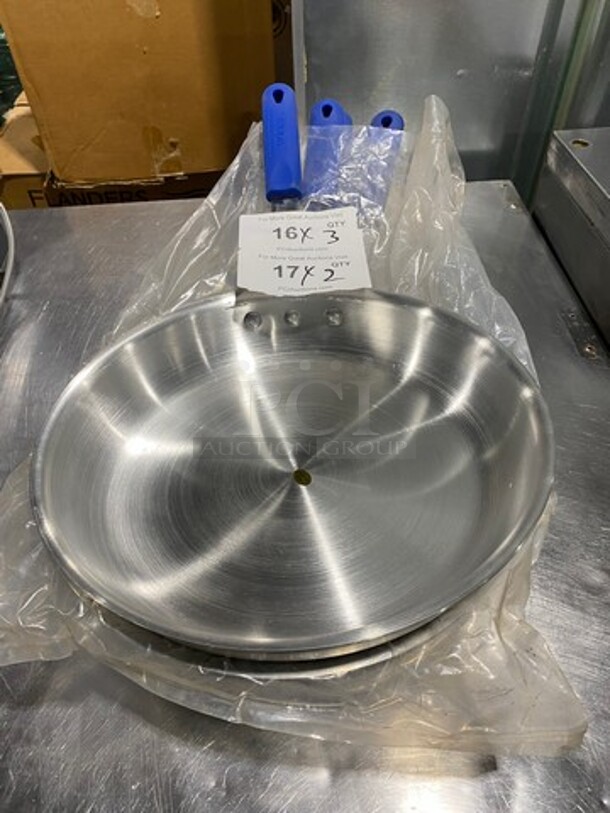NEW! Winco Stainless Steel Frying Pans! With Cool Touch Handles! 3x Your Bid!