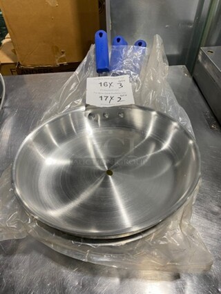 NEW! Winco Stainless Steel Frying Pans! With Cool Touch Handles! 2x Your Bid!