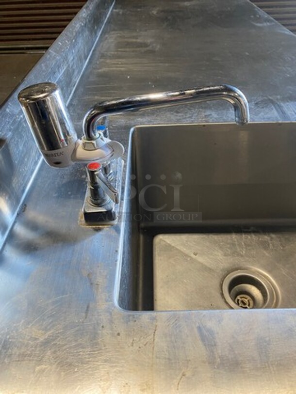 All Stainless Steel Commercial Prep Table! With Left Side Hand Sink! With 4 Door Underneath Storage Space! On Legs! - Image 9 of 9