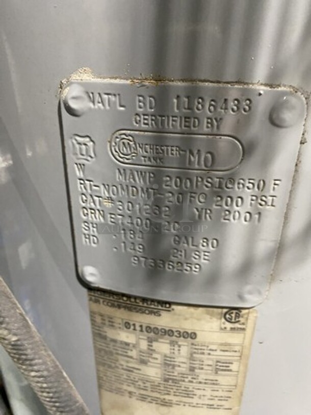 Ingersoll Rand Electric Air Compressor! 2 Stage! 5 Horse Power! 60Gallon Tank! Model 2340! - Image 7 of 8