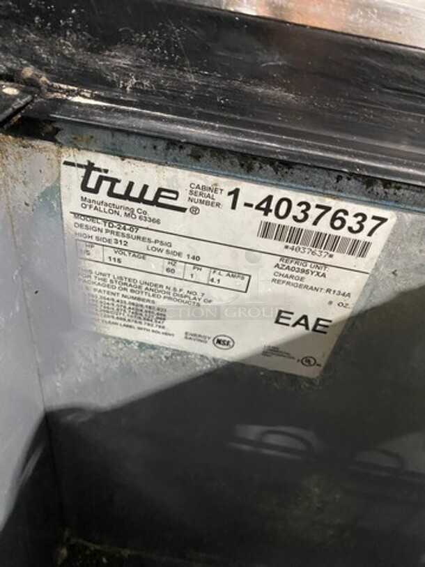 True Commercial Under The Counter Bottle Cooler! With Single Stainless Steel Sliding Top Door! Model TD-24-07 Serial 14037637! 115V 1Phase! - Image 6 of 7