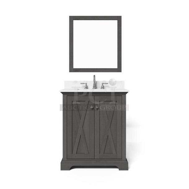 Style Selections 30-in Gray Undermount Single Sink Bathroom Vanity with White Engineered Stone Top (Mirror Included) - Image 4 of 10