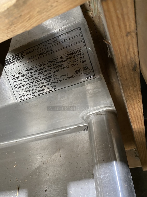 BRAND NEW! EAGLE 3 Compartment Dishwashing Sink!  W/ Right side Drainboard! Heavy Gauge! On Casters! Model 412-24-3-24R Serial 0909241243 - Image 7 of 9