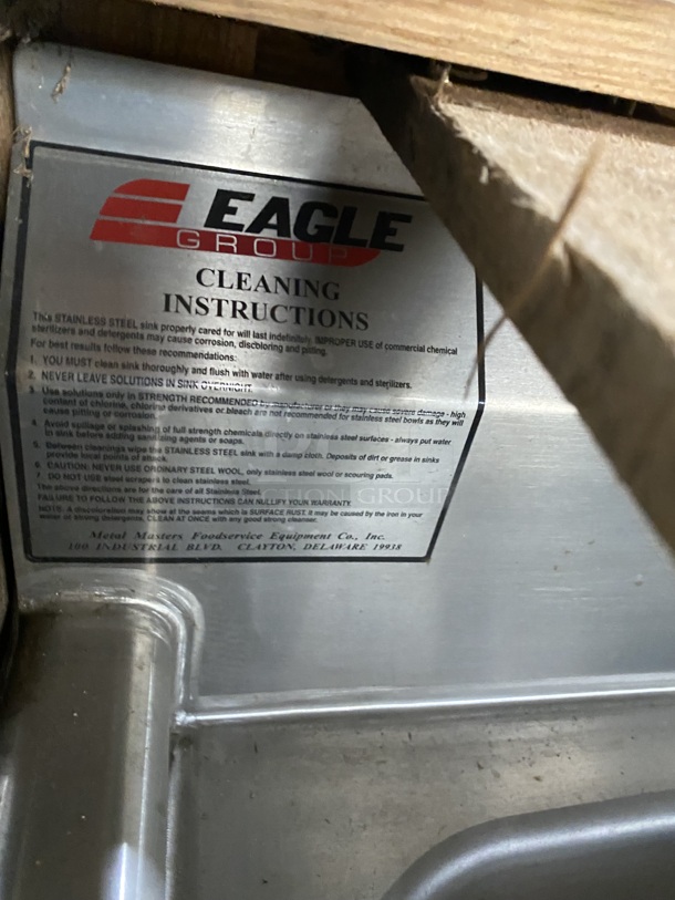 BRAND NEW! EAGLE 3 Compartment Dishwashing Sink!  W/ Right side Drainboard! Heavy Gauge! On Casters! Model 412-24-3-24R Serial 0909241243 - Image 9 of 9