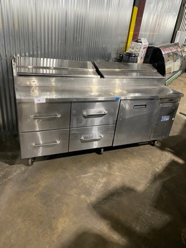 Randell Commercial Refrigerated Pizza Prep Table! With Single Door Storage Space! With 4 Drawers Underneath! All Stainless Steel! On Casters! - Image 1 of 9