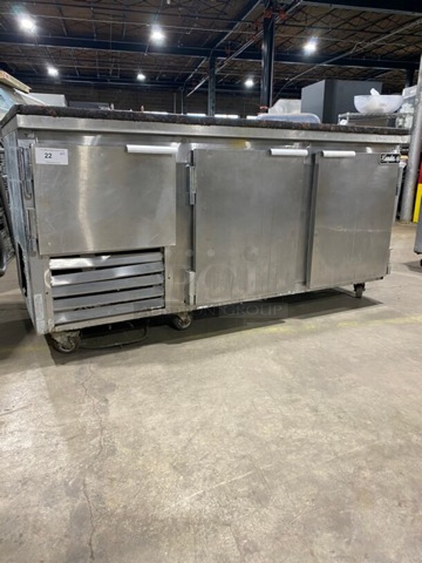 2010 Leader Commercial Worktop/ Lowboy Cooler! With Marble Top! With 3 Door Refrigerated Storage Space Underneath! All Stainless Steel! On Casters! Model: LB72FB SN: PT030866C 15V 60HZ 1 Phase
