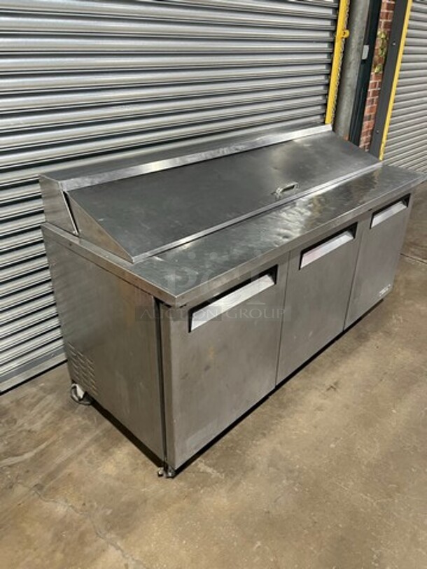 Turbo Air Commercial Refrigerated Sandwich Prep Table! With 3 Door Storage Space Underneath! All Stainless Steel! On Casters! Model: TST72SD 115V - Image 3 of 8
