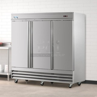 BRAND NEW SCRATCH & DENT! Avantco SS-3R-HC 81 5/16" Stainless Steel Solid Door Reach-In Refrigerator, 115v 7.2Amp 1 Phase. S/N: 561600494 Cord damaged. Working perfect prior to cord being damaged.  