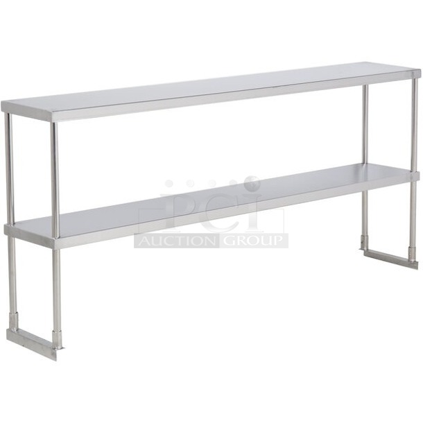 BRAND NEW SCRATCH AND DENT! Avantco 178SSDOS7118 Stainless Steel Double Deck Overshelf - 18" x 70 3/8". In original packaging.  - Image 1 of 3