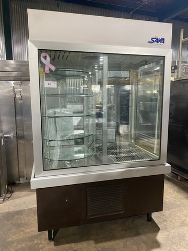 AMAZING! Sava Commercial Refrigerated Pastry/ Bakery Display Case Merchandiser! With Metal Racks! With 5 Tier Display Stand! Glass All Around Showcase Style! With Rear Access Doors! On Legs!