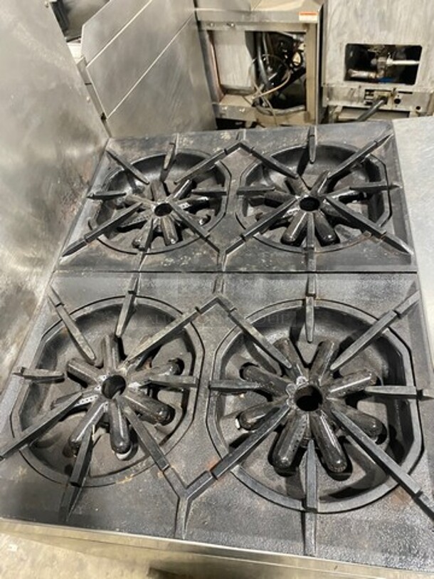 Garland Commercial Natural Gas Powered 4 Burner Stove! With Oven Underneath! With Raised Backsplash! All Stainless Steel! Model M44R Serial 130600101753! On Legs! - Image 5 of 9