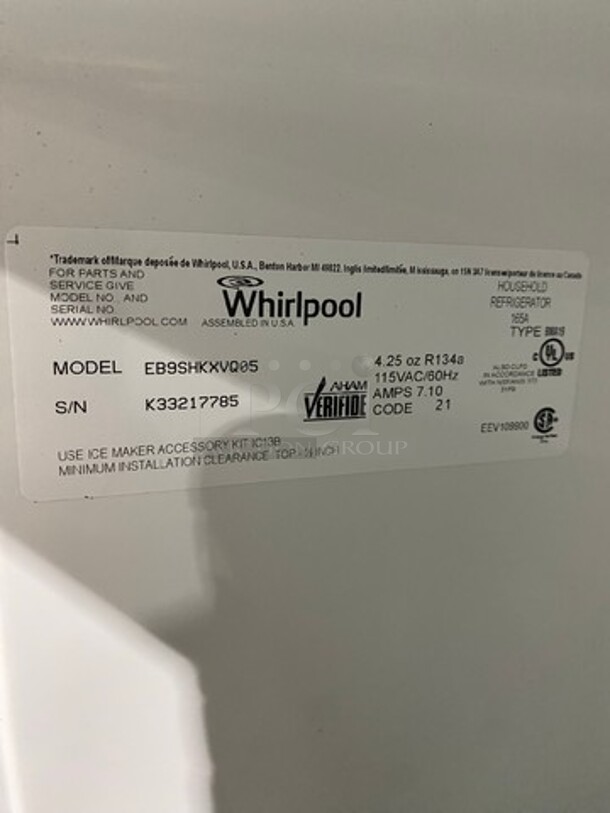 Whirlpool Half Cooler Half Freezer Combo Unit! Model: EB9SHKXVQ05 SN: K33217785 115V - Image 10 of 10