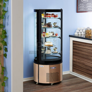 BRAND NEW SCRATCH & DENT! Avantco BCR-15-HC Copper Circular Glass Refrigerated Display Case. 115v Unit Tested. Turns On. Works Great!! SN: 1318004100066 Damage To The External Glass. 
