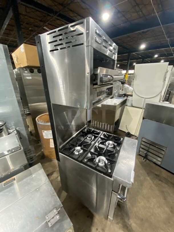 American Range Commercial Natural Gas Powered 4 Burner Stove! With Raised Back Splash And American Range Salamander! With Oven Underneath! All Stainless Steel! On Legs! - Image 2 of 10