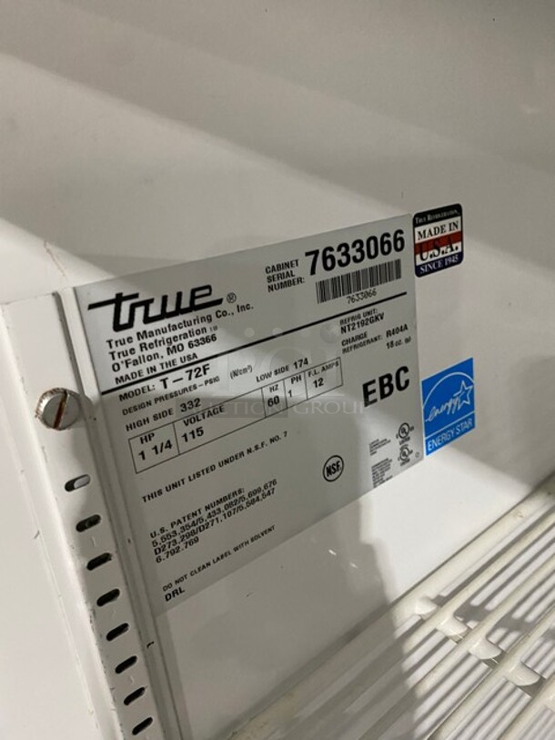 NICE! True Commercial 3 Door Reach In Freezer! With Poly Coated Racks! All Stainless Steel! On Casters! Model: T72F SN: 7633066 115V 1PH - Image 8 of 9