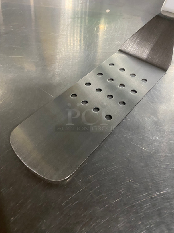 NEW! Stainless Steel Perforated Spatulas! With White Plastic Handle! 3x Your Bid! - Image 3 of 5