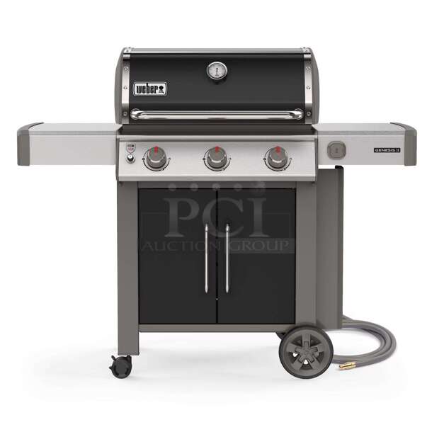 NEW/NEVER USED! Weber Genesis II E-315 3 Burner Liquid Propane Grill, Black. 669 square in Total Cooking Area. Includes: GS4 Infinity Ignition, GS4 High Performance, Stainless Steel Burners, GS4 Stainless Steel Flavorizer Bars, GS4 Grease Management System, Porcelain-Enameled, Cast Iron Cooking Grates, iGrill 3 compatible (sold separately), Stainless steel work surfaces, Tuck-Away Warming Rack