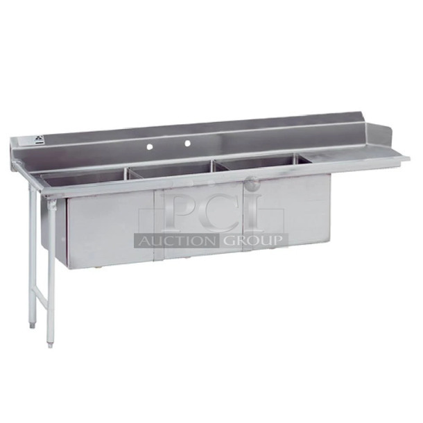 BRAND NEW! Advance Tabco DTC-3-1620-66L Stainless Steel 3 Bay Dishwasher Table. Bays 16x20x12 - Image 1 of 8
