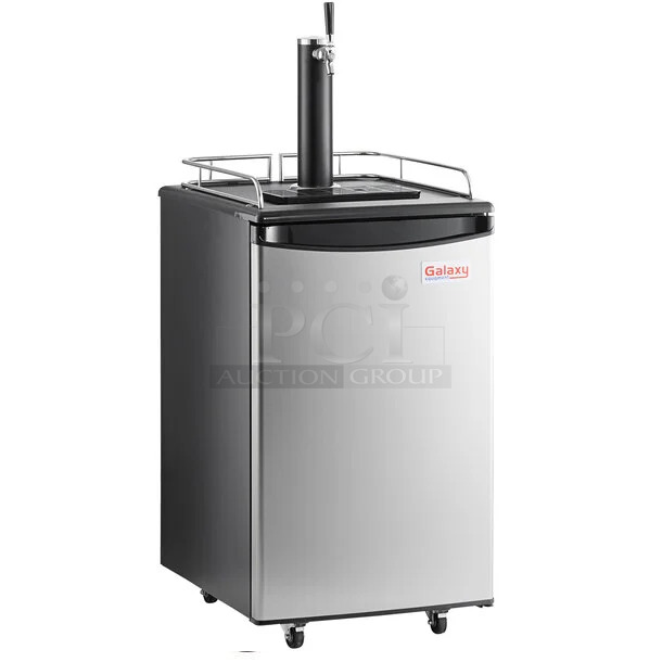 BRAND NEW SCRATCH AND DENT! Galaxy 177KEGTRSS Single Tap Kegerator Beer Dispenser on Commercial Casters. 115 Volts, 1 Phase. Tested and Does Not Power On