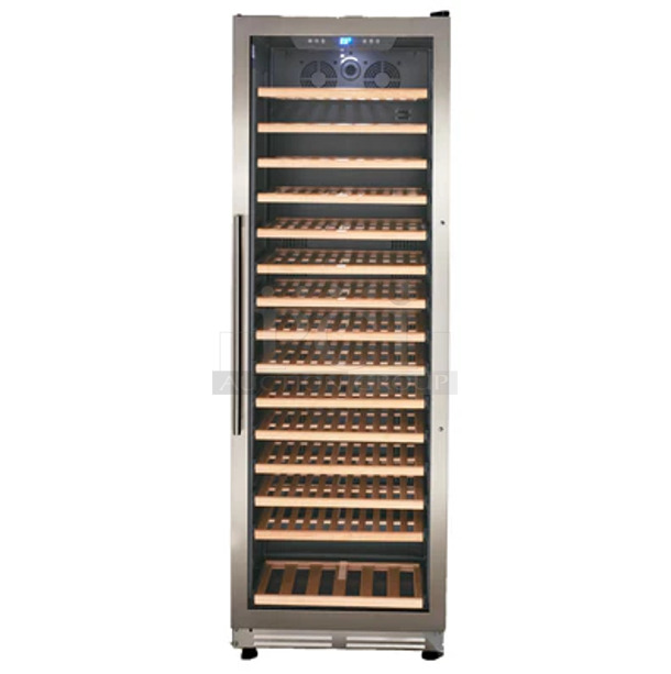 BRAND NEW SCRATCH AND DENT! Avanti WCF165S3SS Stainless Steel Single Door Reach In 165 Bottle Single-Zone Wine Cooler Merchandiser. 115 Volts, 1 Phase. Tested and Working! - Item #1109704