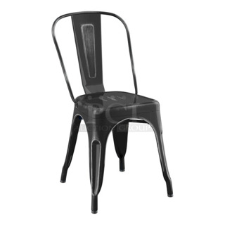 8 BRAND NEW SCRATCH AND DENT! Lancaster Table & Seating 164CMCAFEBKD Alloy Series Distressed Onyx Black Outdoor Cafe Chair. 8 Times Your Bid!